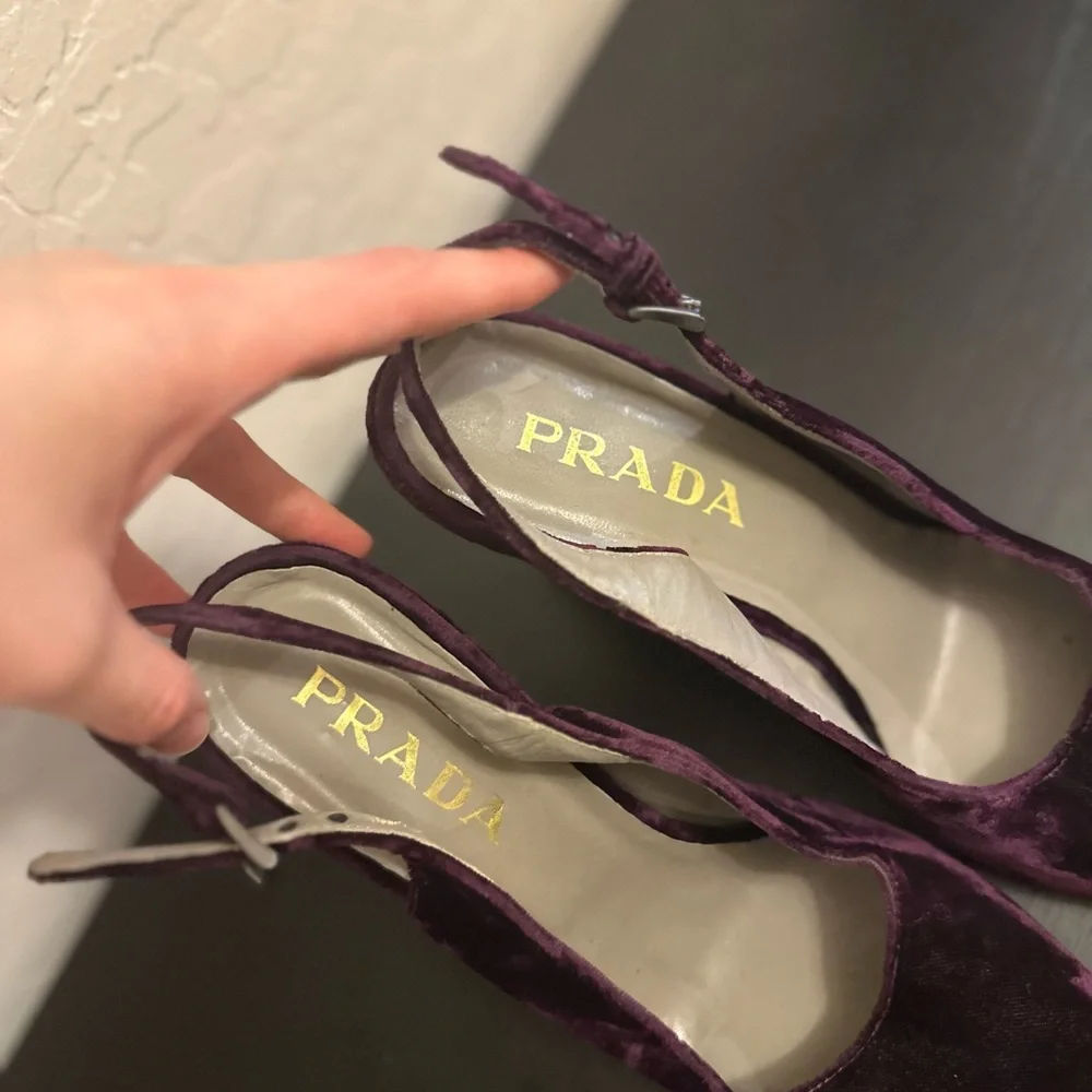 Prada Purple Velvet Slingback Wedges Sz 40 - Picture 7 of 11